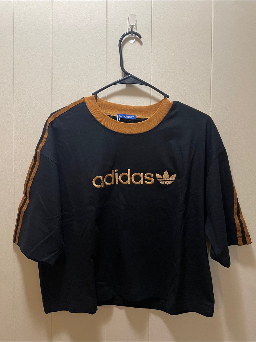 adidas Black and Brown Cropped Tee with Logo( Product made in Thailand)